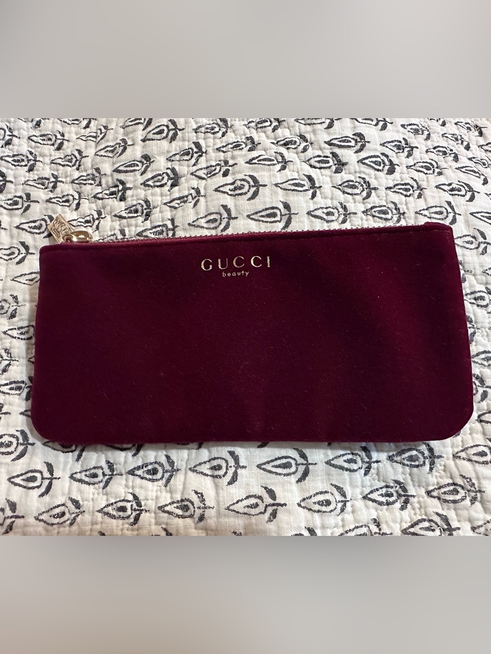 Gucci Burgundy Velvet Card & Key Holder with Gold Logo